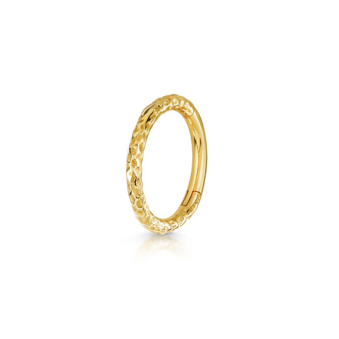 9k solid yellow gold 8mm hammered texture clicker hoop earring