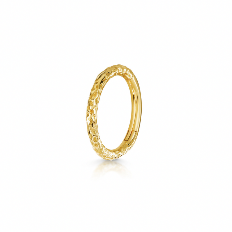 9k solid yellow gold 8mm 18g hammered texture clicker hoop earring Huggies and Hoops Laura Bond Jewellery