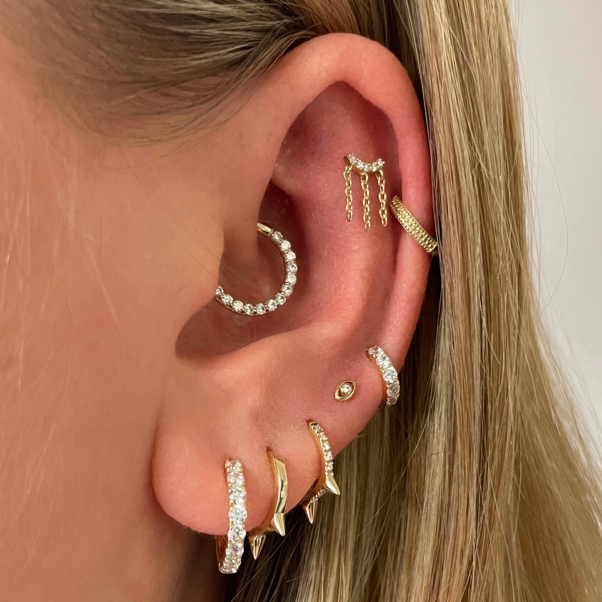 Laura Bond Jewellery 9k solid yellow gold 8mm crystal spike huggie earring Huggies and Hoops