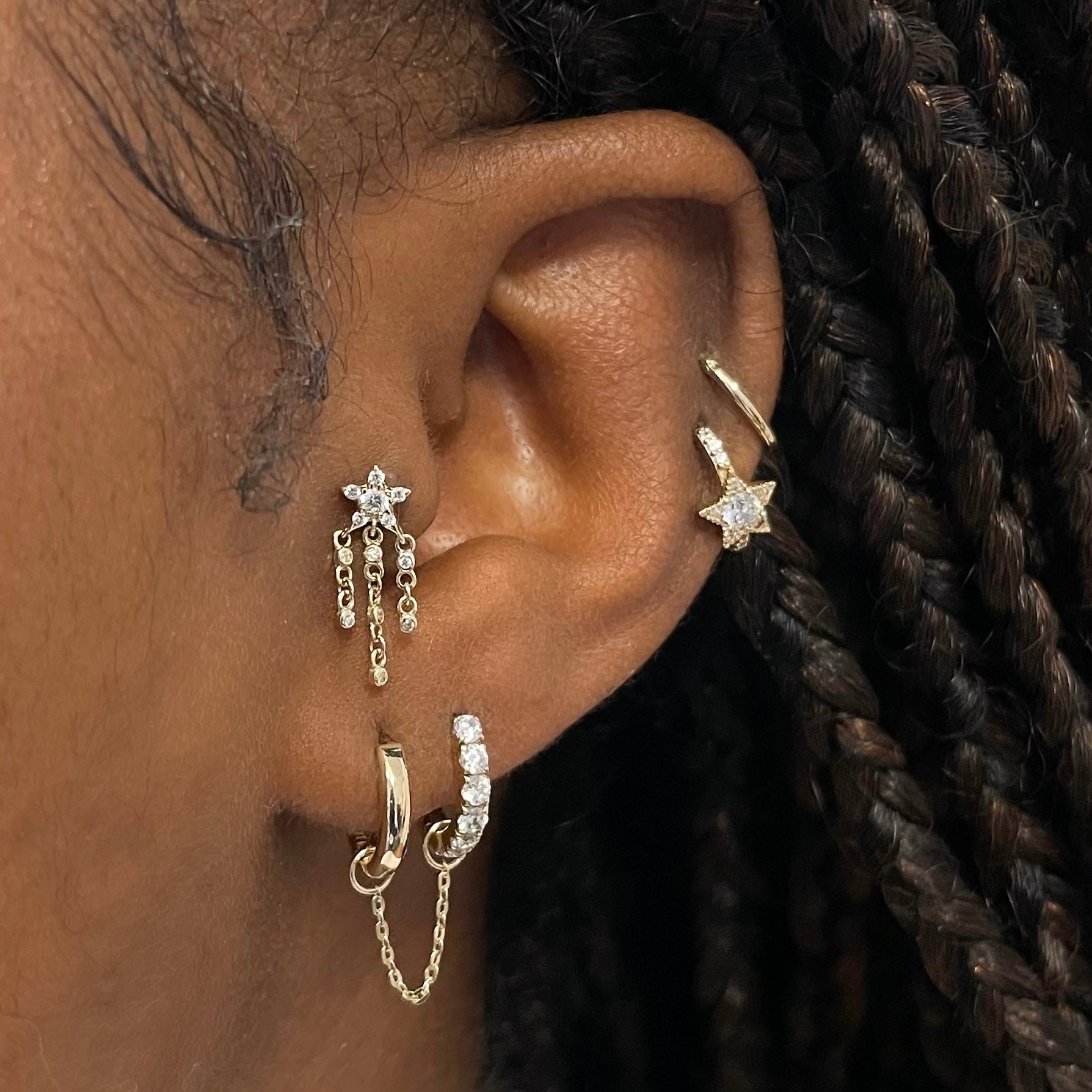 Laura Bond Jewellery Bold and Gold Edinburgh 14k solid yellow gold shooting star flat back labret stud earring 8mm Cartilage Studs