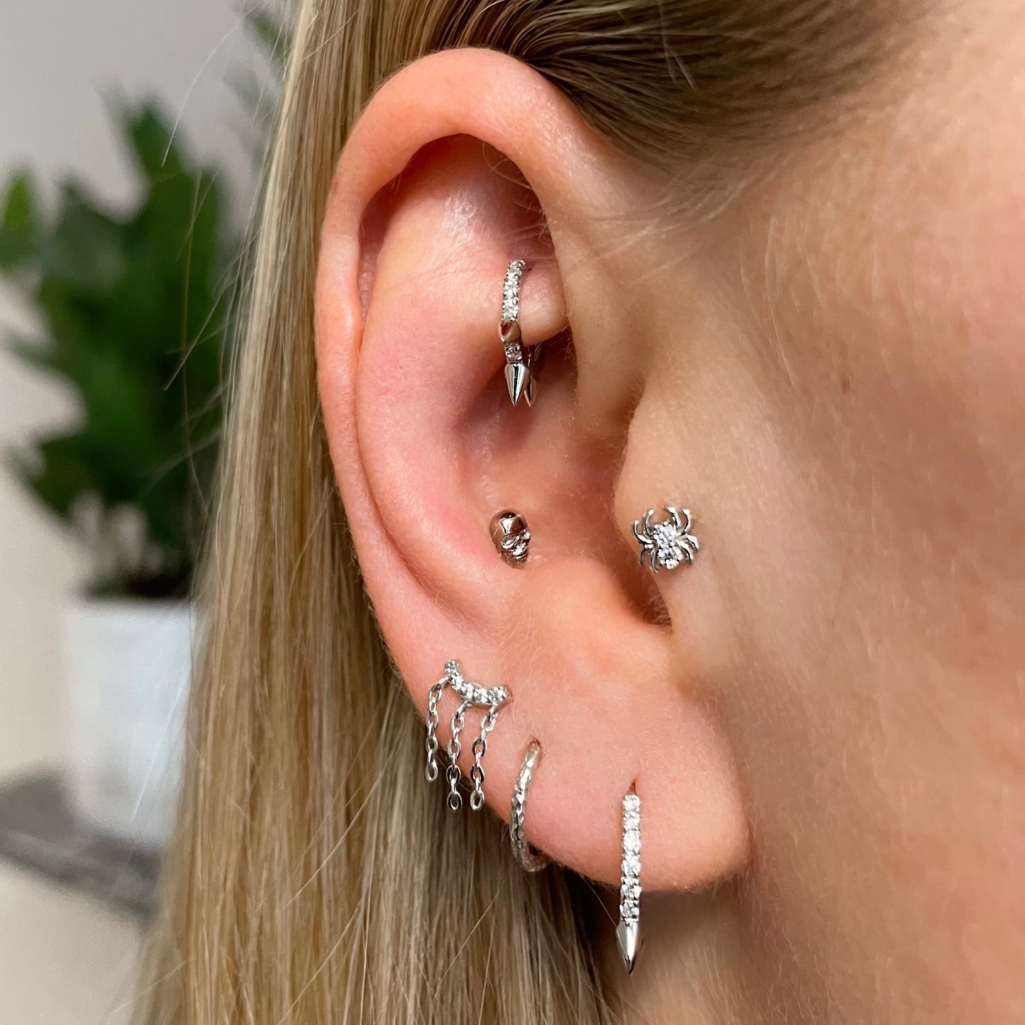 Laura Bond Jewellery Bold and Gold Edinburgh 9k solid white gold 8mm 18g hammered texture clicker hoop earring Huggies and Hoops