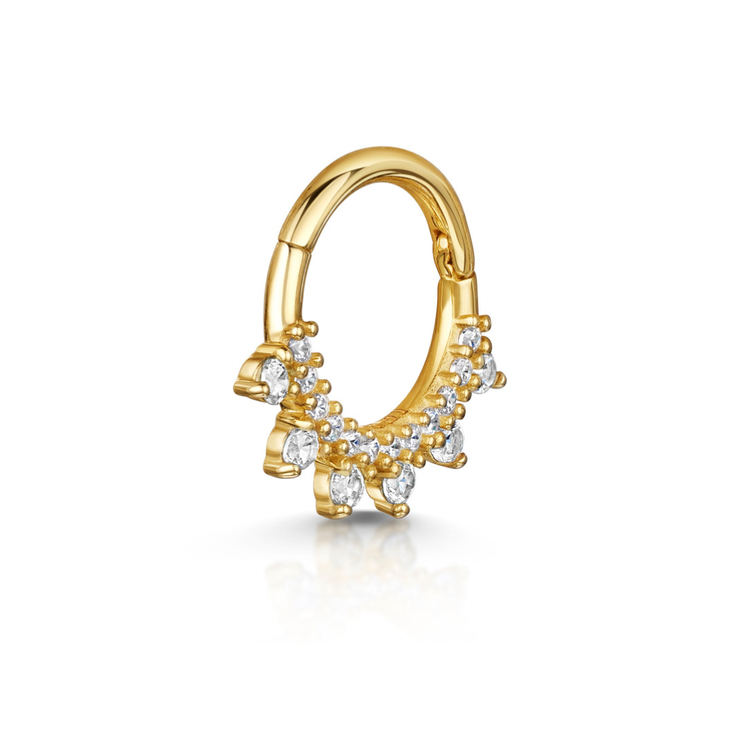9k solid yellow gold 8mm 16g white crystal pavé hoop for daith or septum Huggies and Hoops Laura Bond Jewellery