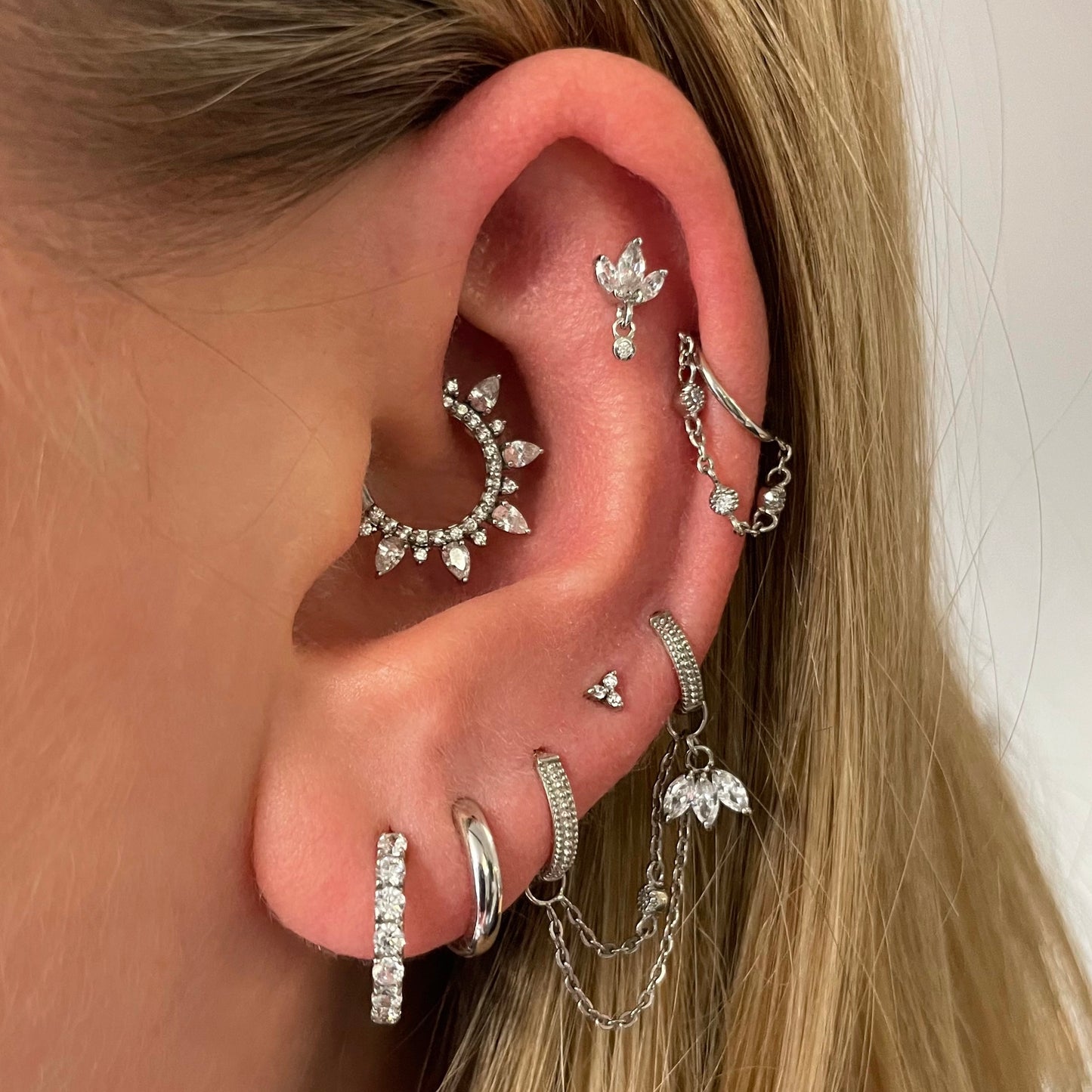 Laura Bond Jewellery Bold and Gold Edinburgh 9k solid white gold 9mm 16g Isolde hoop for daith or septum Huggies and Hoops
