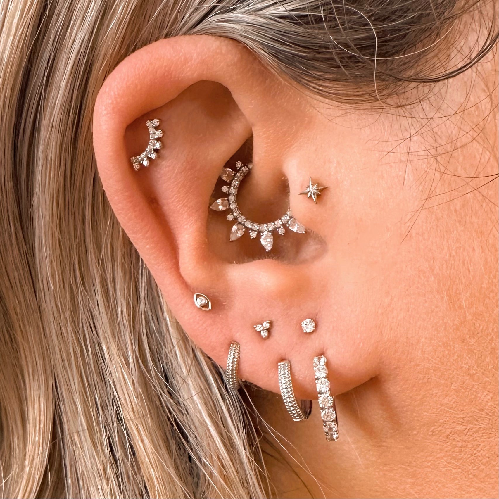 Laura Bond Jewellery Bold and Gold Edinburgh 9k solid white gold 9mm 16g Isolde hoop for daith or septum Huggies and Hoops