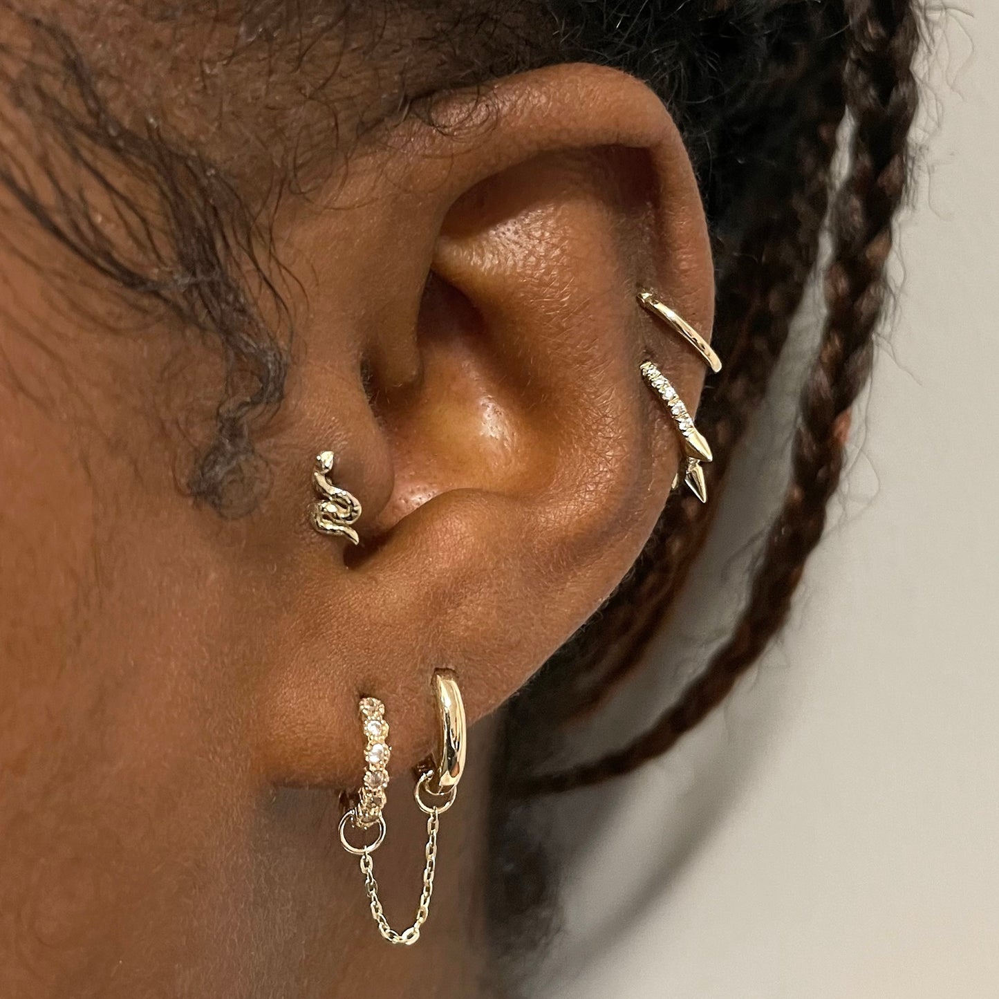 Laura Bond Jewellery 9k solid yellow gold 8mm crystal spike huggie earring Huggies and Hoops