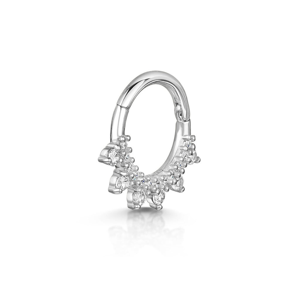 Laura Bond Jewellery Bold and Gold Edinburgh 9k solid white gold 8mm 16g white crystal pavé hoop for daith or septum Huggies and Hoops