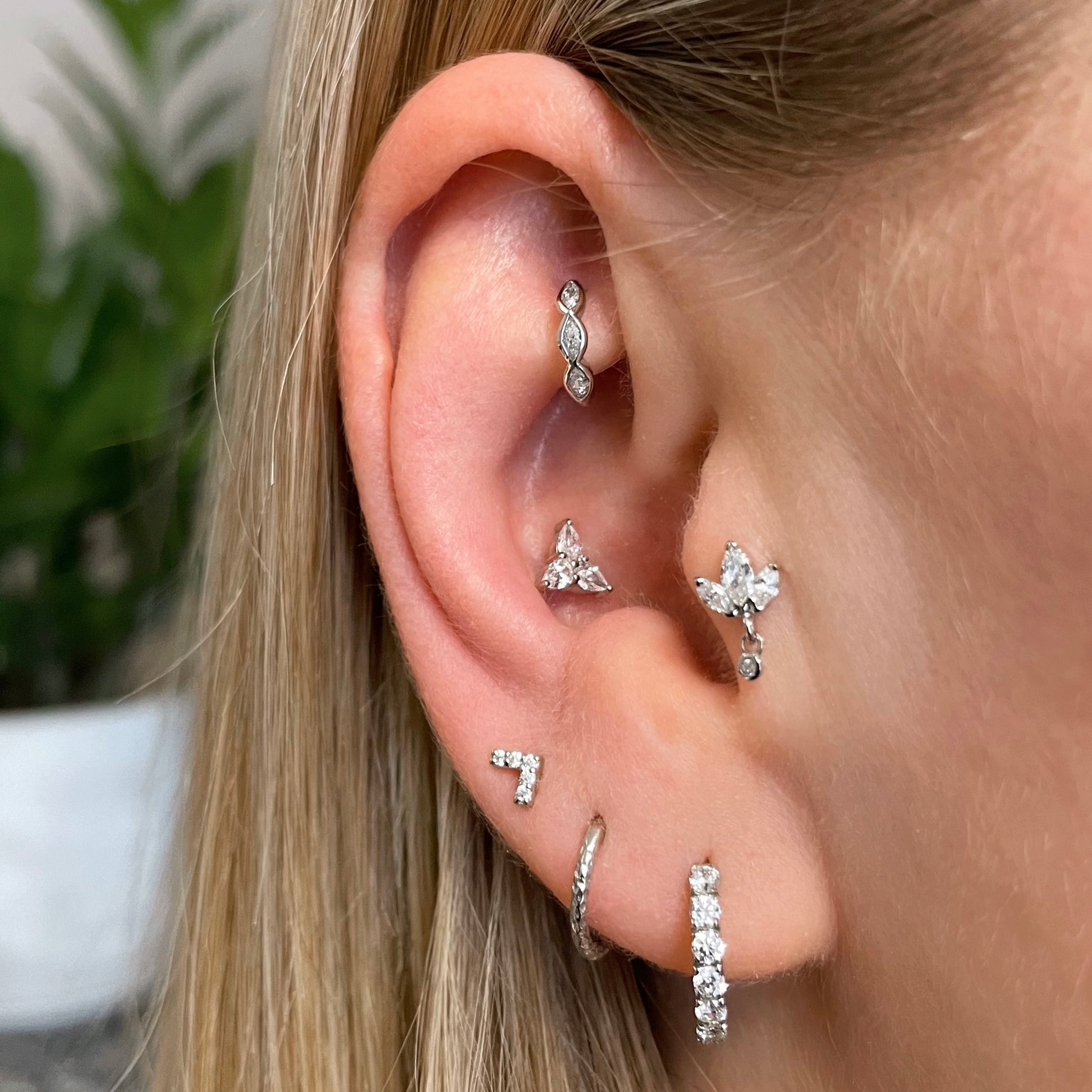 Laura Bond Jewellery Bold and Gold Edinburgh 9k solid white gold 8mm 18g hammered texture clicker hoop earring Huggies and Hoops
