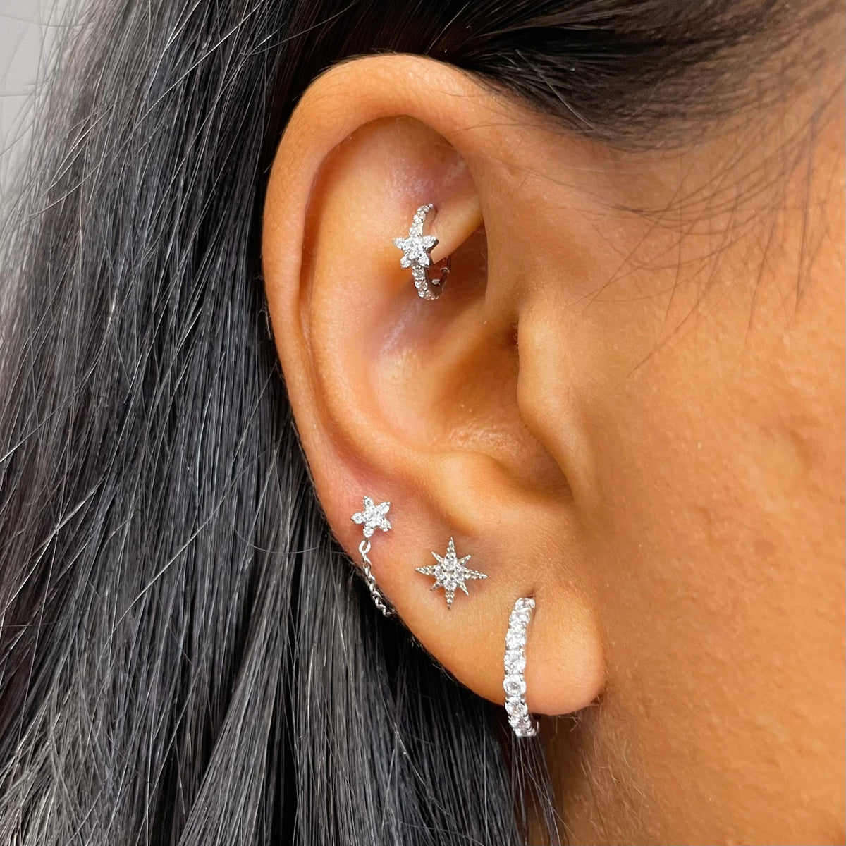 9k solid white gold 10mm simple crystal huggie earring pair Earring Pairs Laura Bond Jewellery