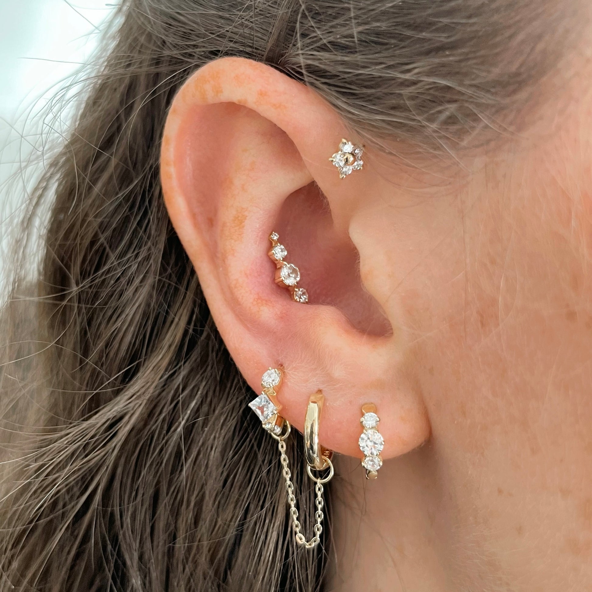 Laura Bond Jewellery Bold and Gold Edinburgh 14k solid yellow gold Astraea flat back labret stud earring 8mm Cartilage Studs