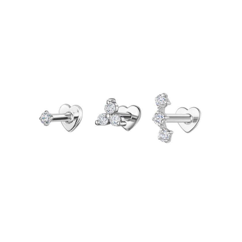 Laura Bond Jewellery The classic stacking set - 9k solid white gold flat back labret stud earring set Stacking Sets