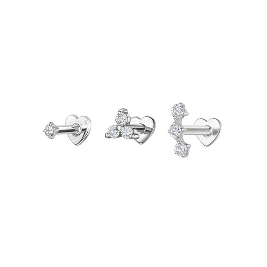 Laura Bond Jewellery Bold and Gold Edinburgh The classic stacking set - 9k solid white gold flat back labret stud earring set Stacking Sets