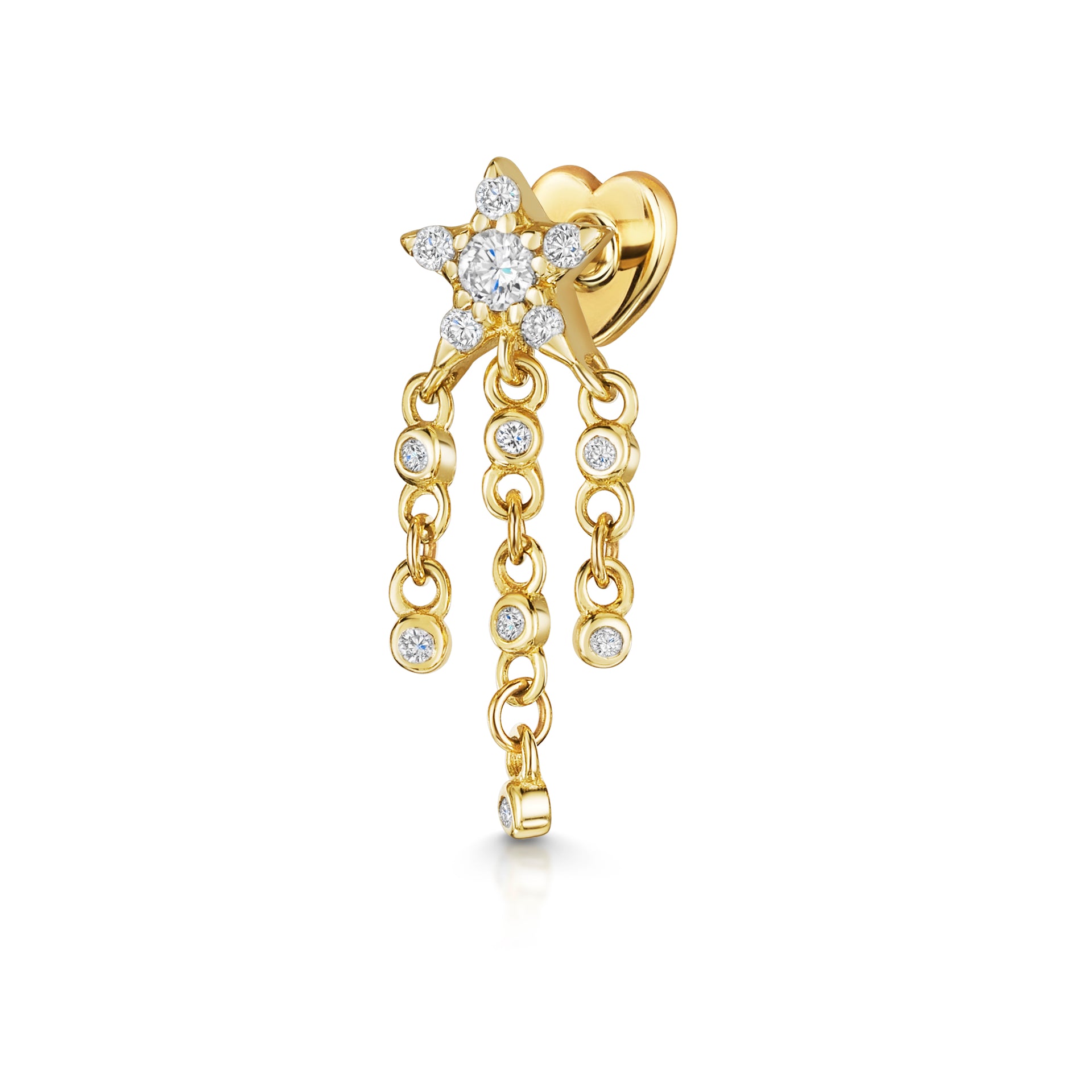 14k solid yellow gold shooting star flat back labret stud earring 8mm