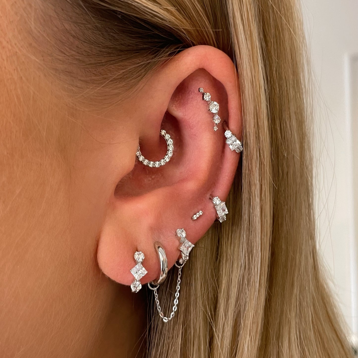 Laura Bond Jewellery Bold and Gold Edinburgh 14k solid white gold Astraea flat back labret stud earring 8mm Cartilage Studs