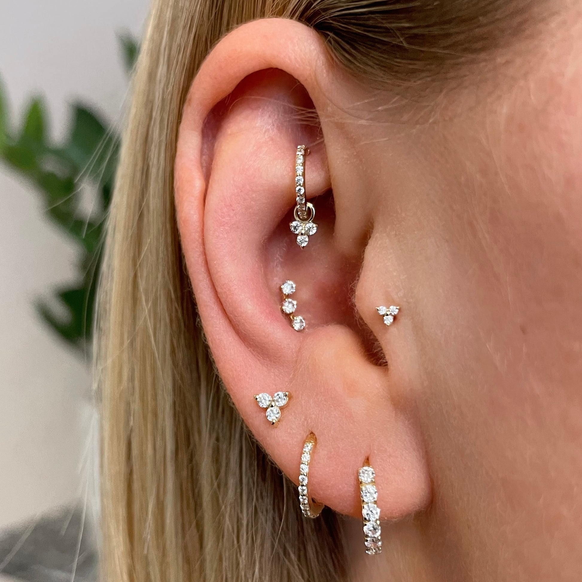 astrid miyu maria tash 9k solid yellow gold tiny trio flat back labret stud earring 6mm Cartilage Studs Laura Bond