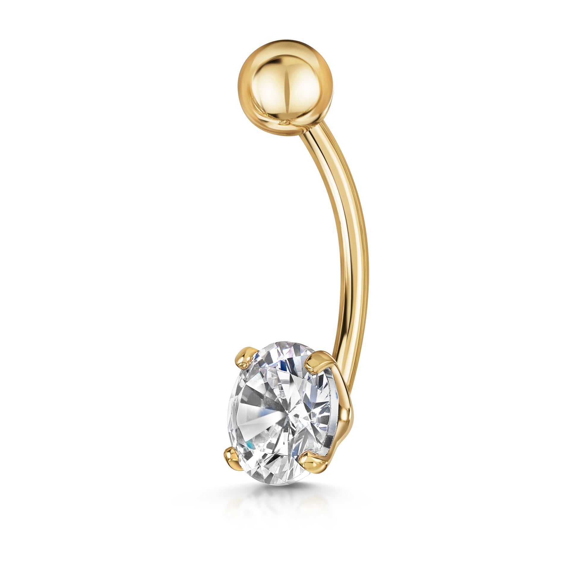 Laura Bond Jewellery Bold and Gold Edinburgh 9k solid yellow gold brilliant cut crystal banana bar for belly button Banana Bars