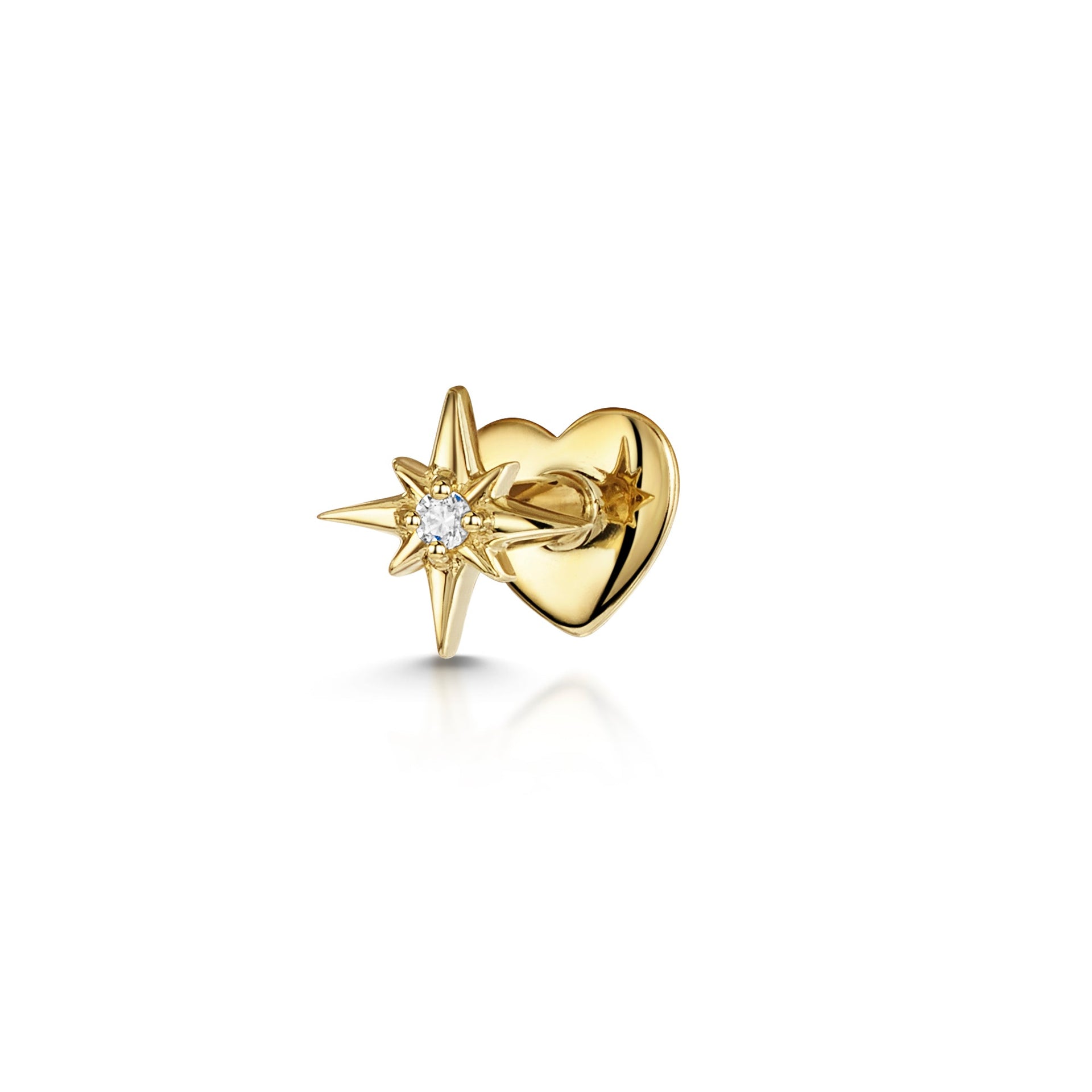 14K solid yellow gold North Star flat back labret stud earring 8mm