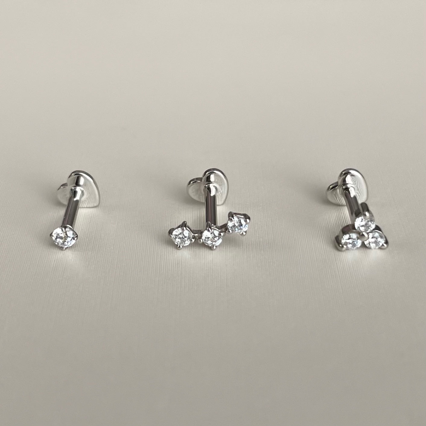 Laura Bond Jewellery The classic stacking set - 9k solid white gold flat back labret stud earring set Stacking Sets