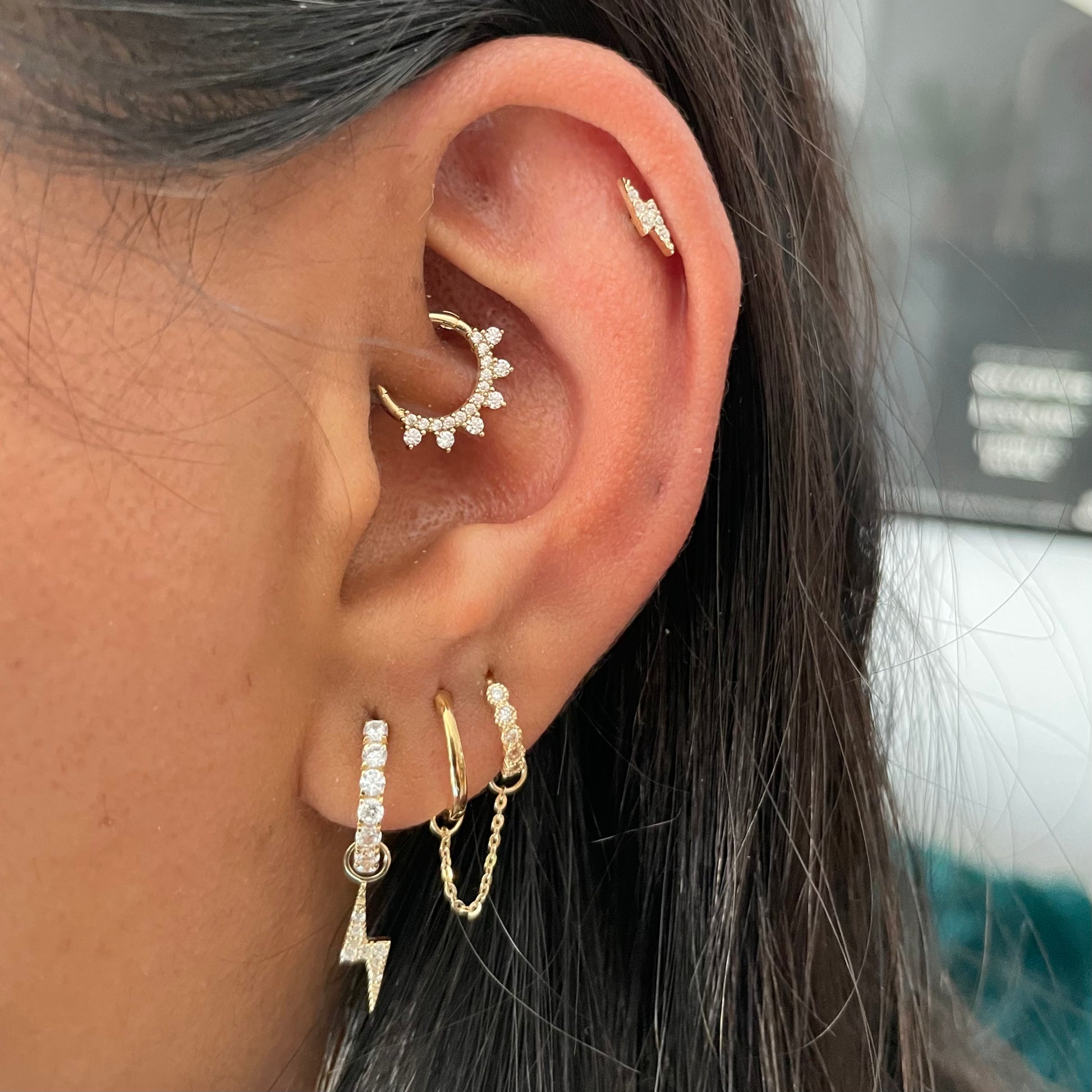 9k solid yellow gold 8mm 16g white crystal pavé hoop for daith or septum Huggies and Hoops Laura Bond Jewellery