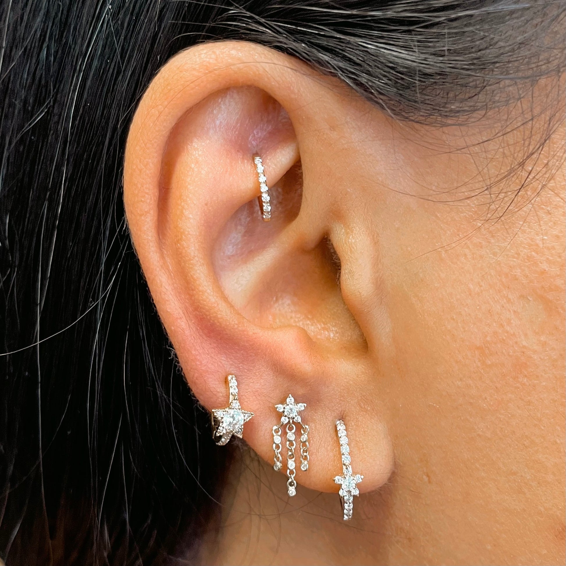 Laura Bond Jewellery 9k solid yellow gold 7mm 16g crystal oval rook clicker hoop Huggies and Hoops