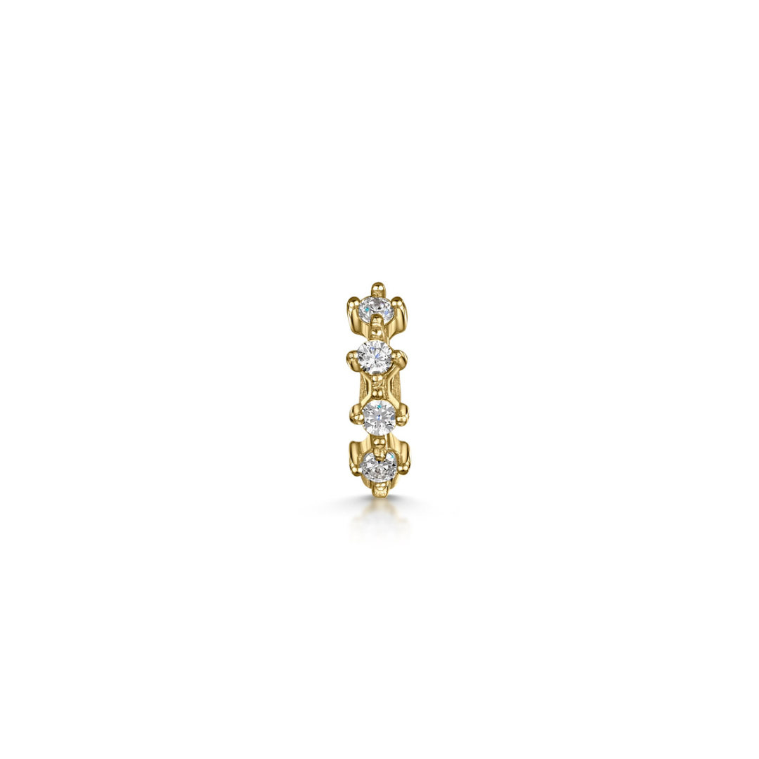 9k solid yellow gold four-stone crystal teeny tiny huggie earring Huggies and Hoops Laura Bond Jewellery