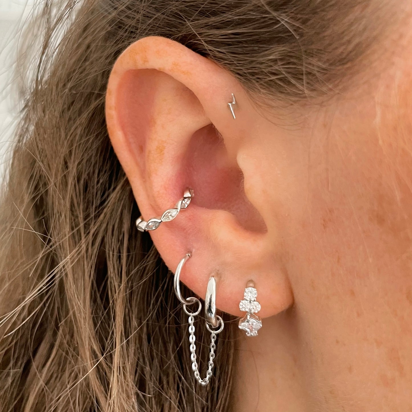 9k solid white gold tiny lightning bolt flat back labret stud earring 6mm Cartilage Studs Laura Bond Jewellery