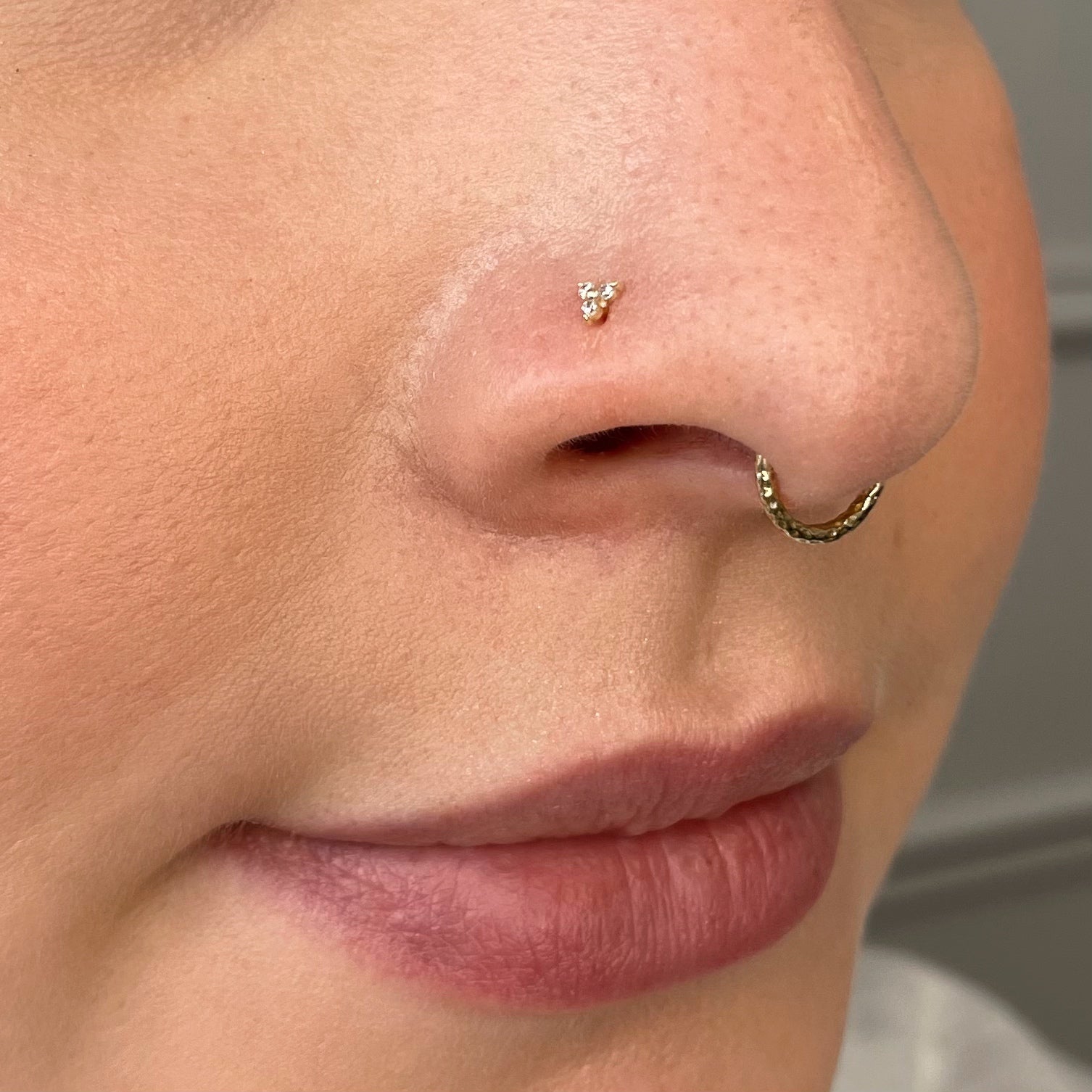 Laura Bond Jewellery Bold and Gold Edinburgh 9k solid yellow gold tiny trio nose stud