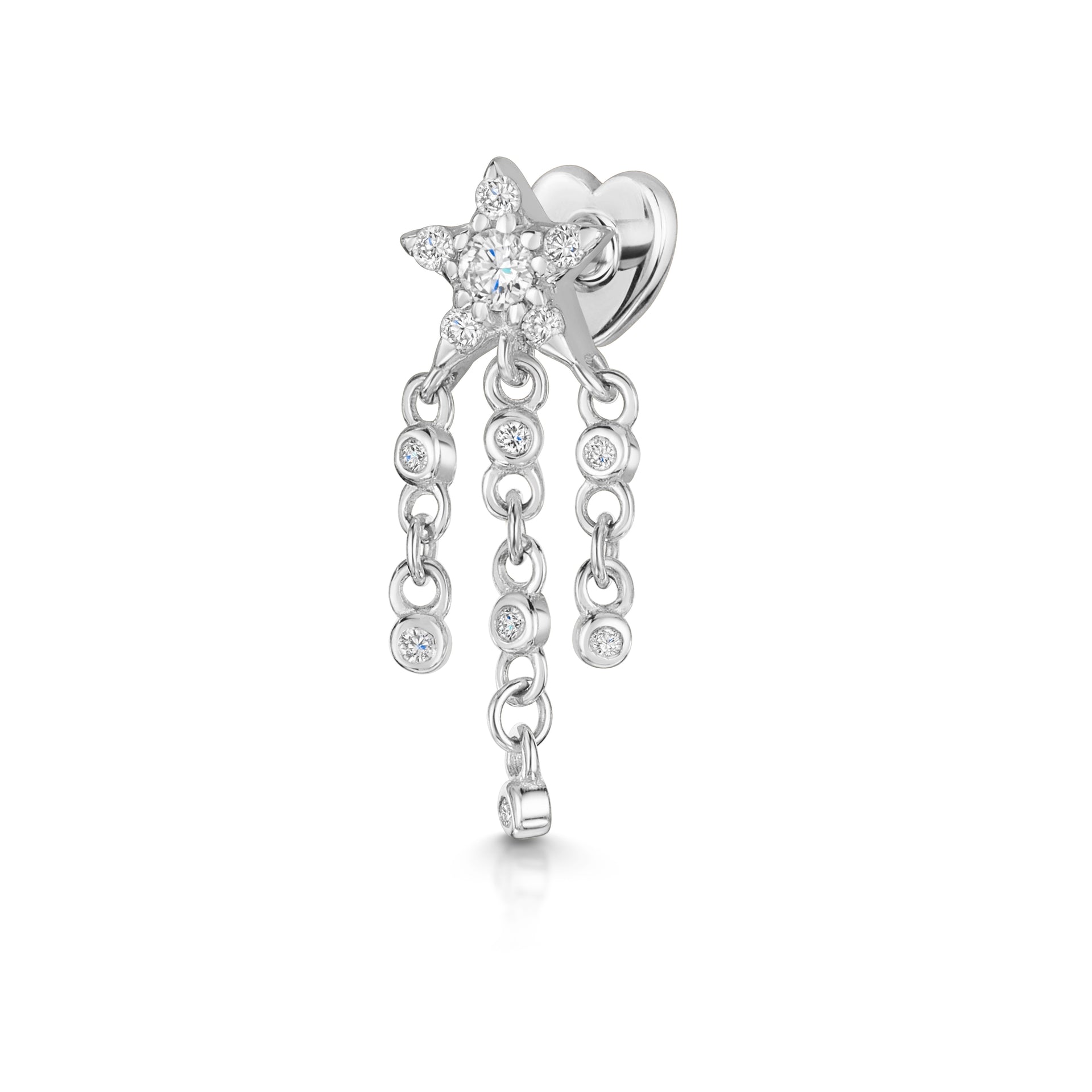 14K solid white gold shooting star flat back labret stud earring 8mm