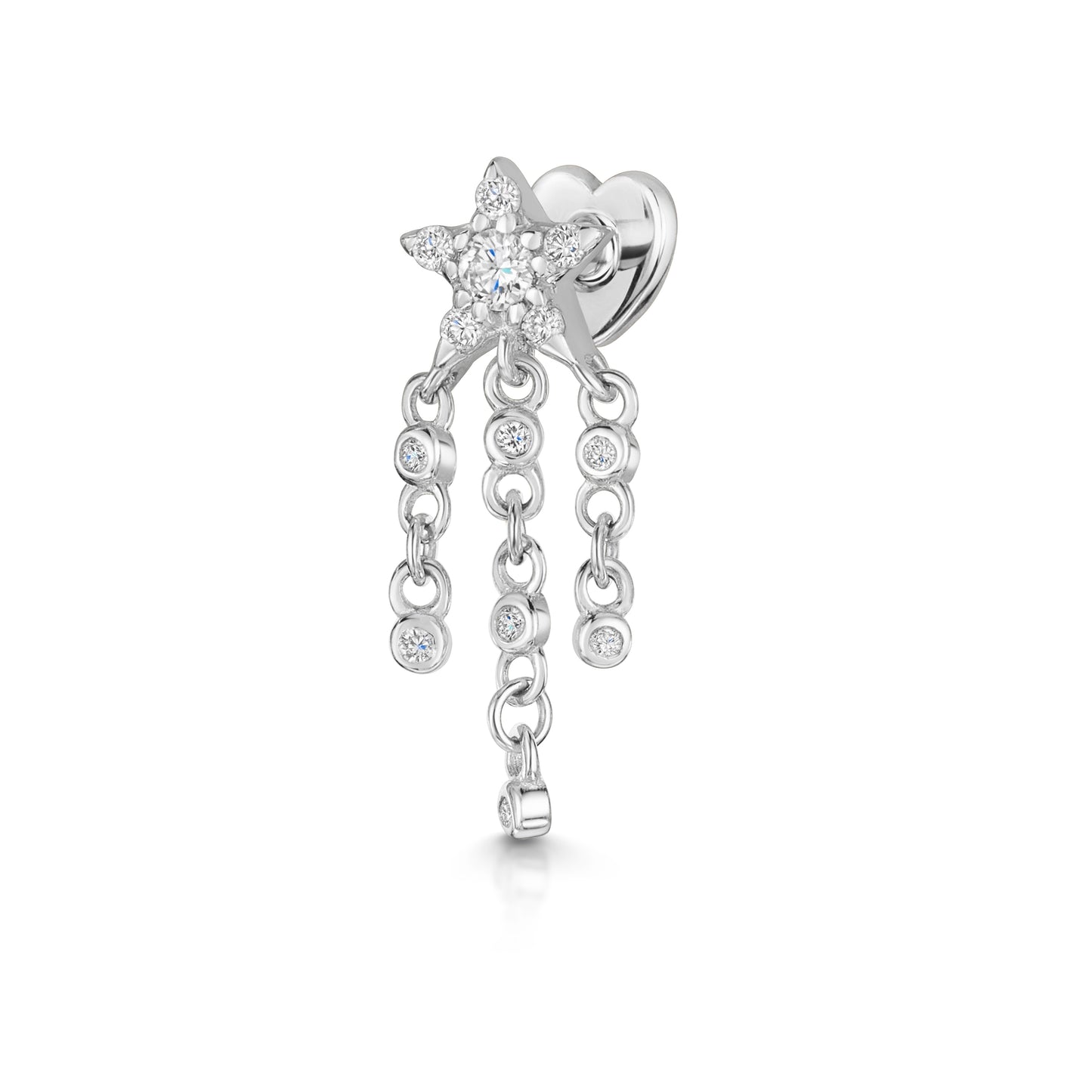 Laura Bond 14k solid white gold shooting star flat back labret stud earring 8mm Cartilage Studs