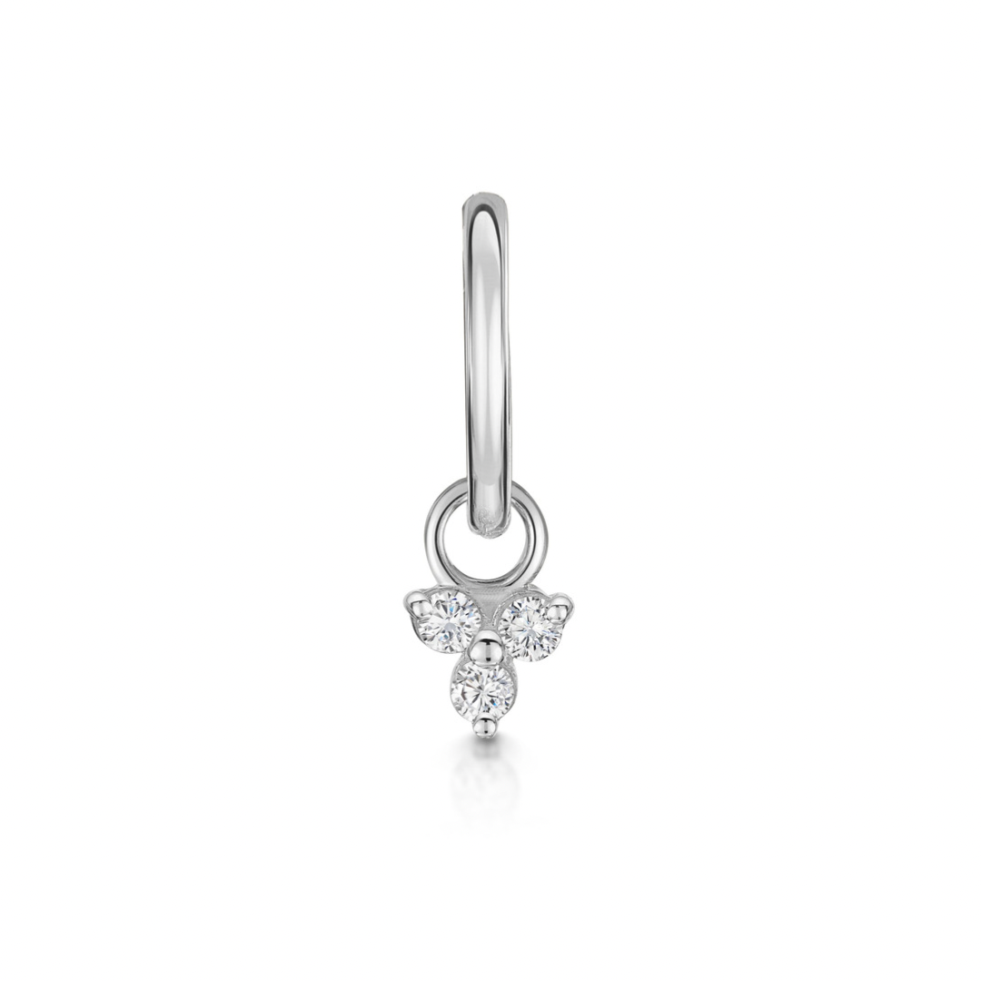 9k solid white gold 6mm 18g clicker hoop earring with crystal trio charm Huggies and Hoops Laura Bond Jewellery