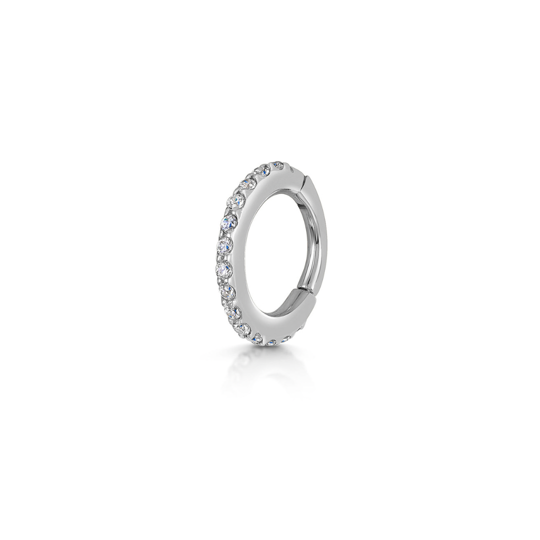 9k solid white gold 6mm crystal clicker hoop earring