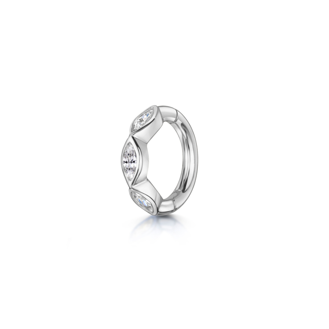 9k solid white gold 6mm marquise crystal mini clicker hoop earring