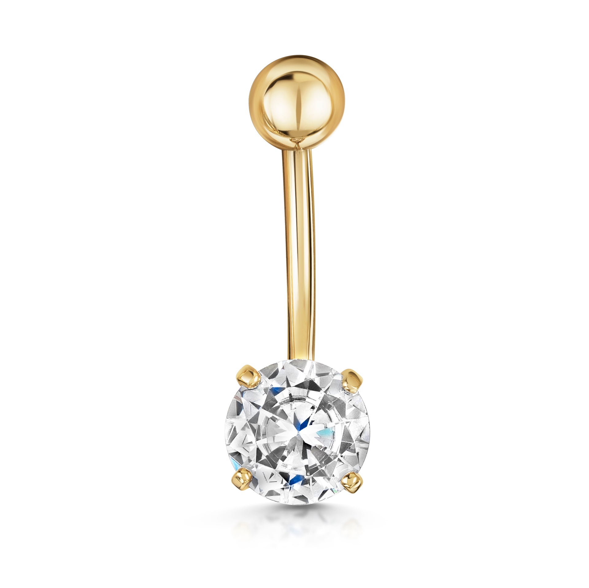 9k solid yellow gold brilliant cut crystal banana bar belly button