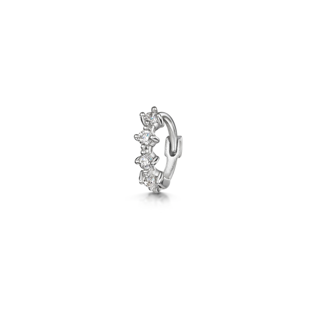 9k solid white gold four stone crystal teeny tiny huggie earring