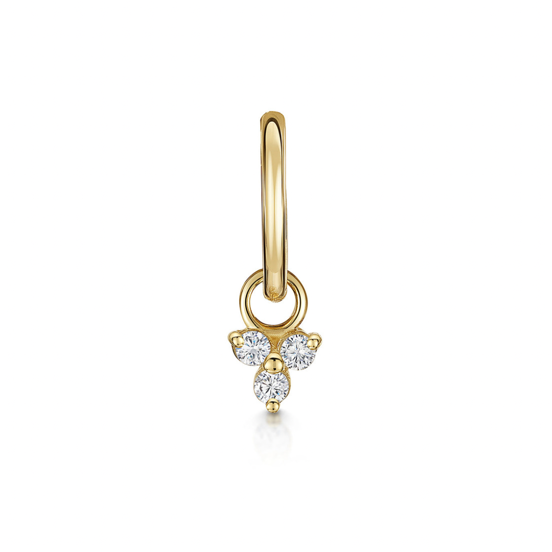 Laura Bond Jewellery Bold and Gold Edinburgh 9k solid yellow gold 6mm 18g clicker hoop earring with crystal trio charm Huggies and Hoops