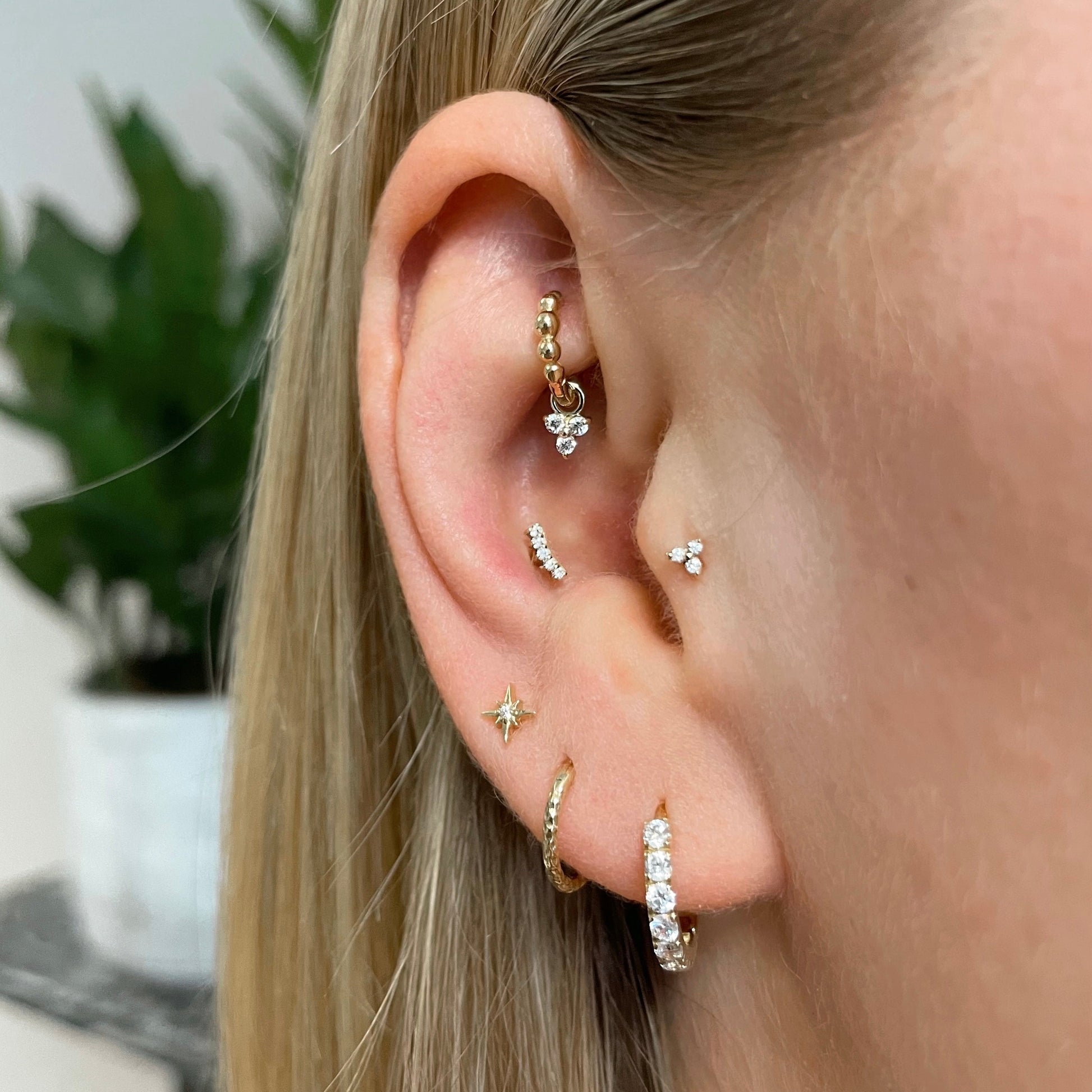 Laura Bond Jewellery Bold and Gold Edinburgh 14k solid yellow gold North Star flat back labret stud earring 8mm Cartilage Studs