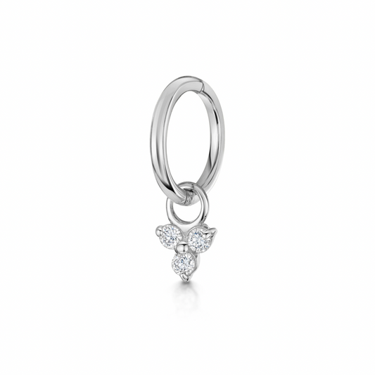 astrid miyu maria tash 9k solid white gold 6mm 18g clicker hoop earring with crystal trio charm Huggies and Hoops Laura Bond