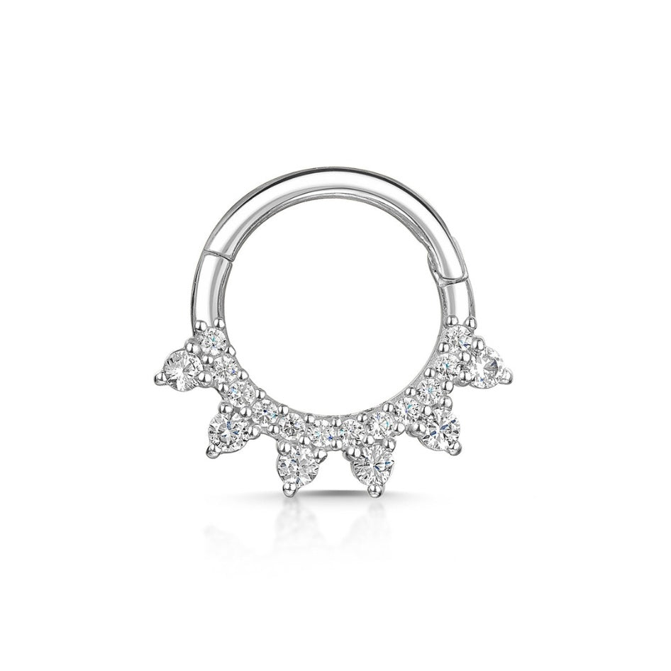 9k solid white gold 8mm white crystal pavé hoop daith or septum