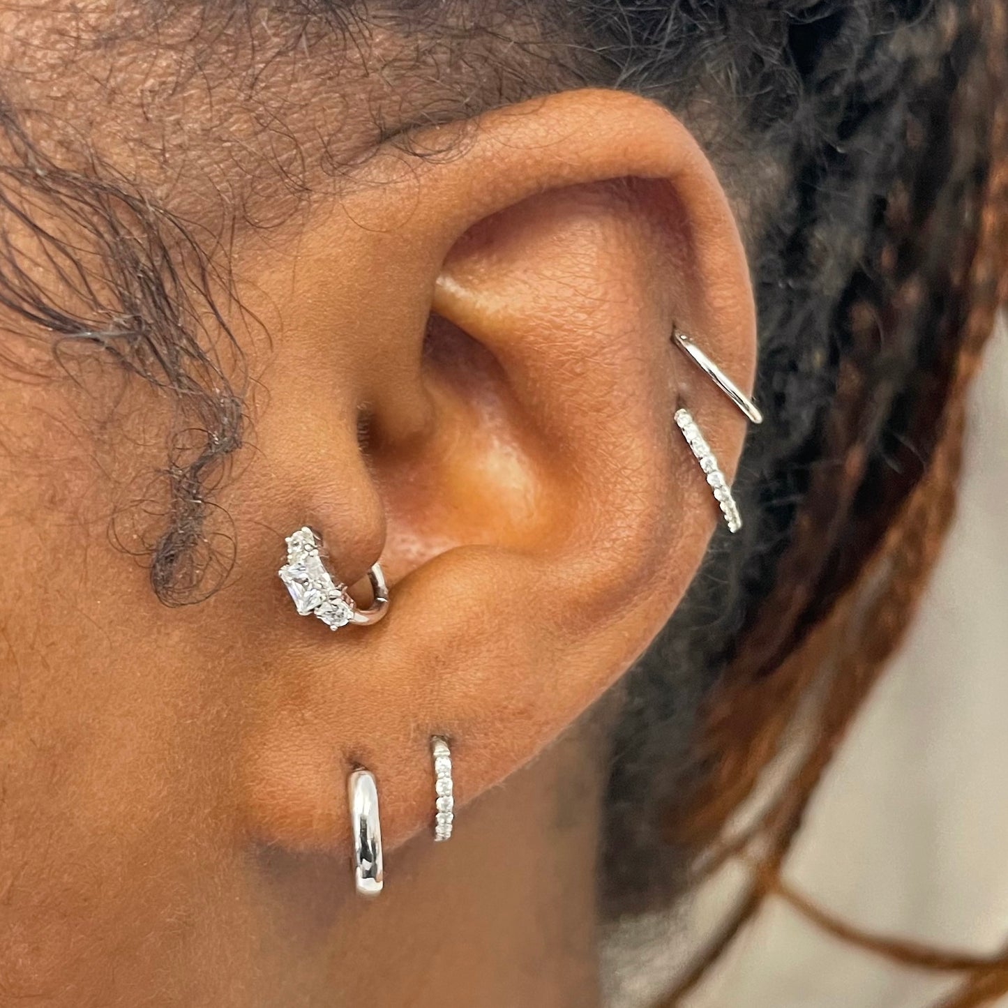 Laura Bond Jewellery 9k solid white gold 6mm 18g crystal clicker hoop earring Huggies and Hoops
