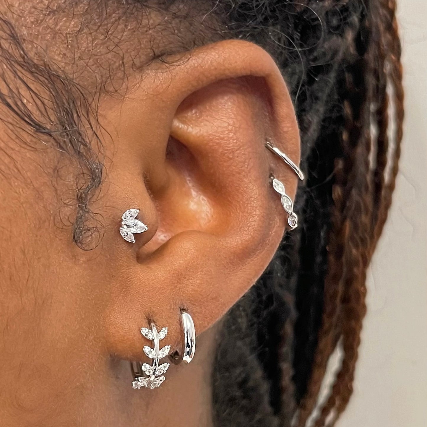 Laura Bond Jewellery Bold and Gold Edinburgh 14k solid white gold Lotus flower flat back labret stud earring 8mm Cartilage Studs