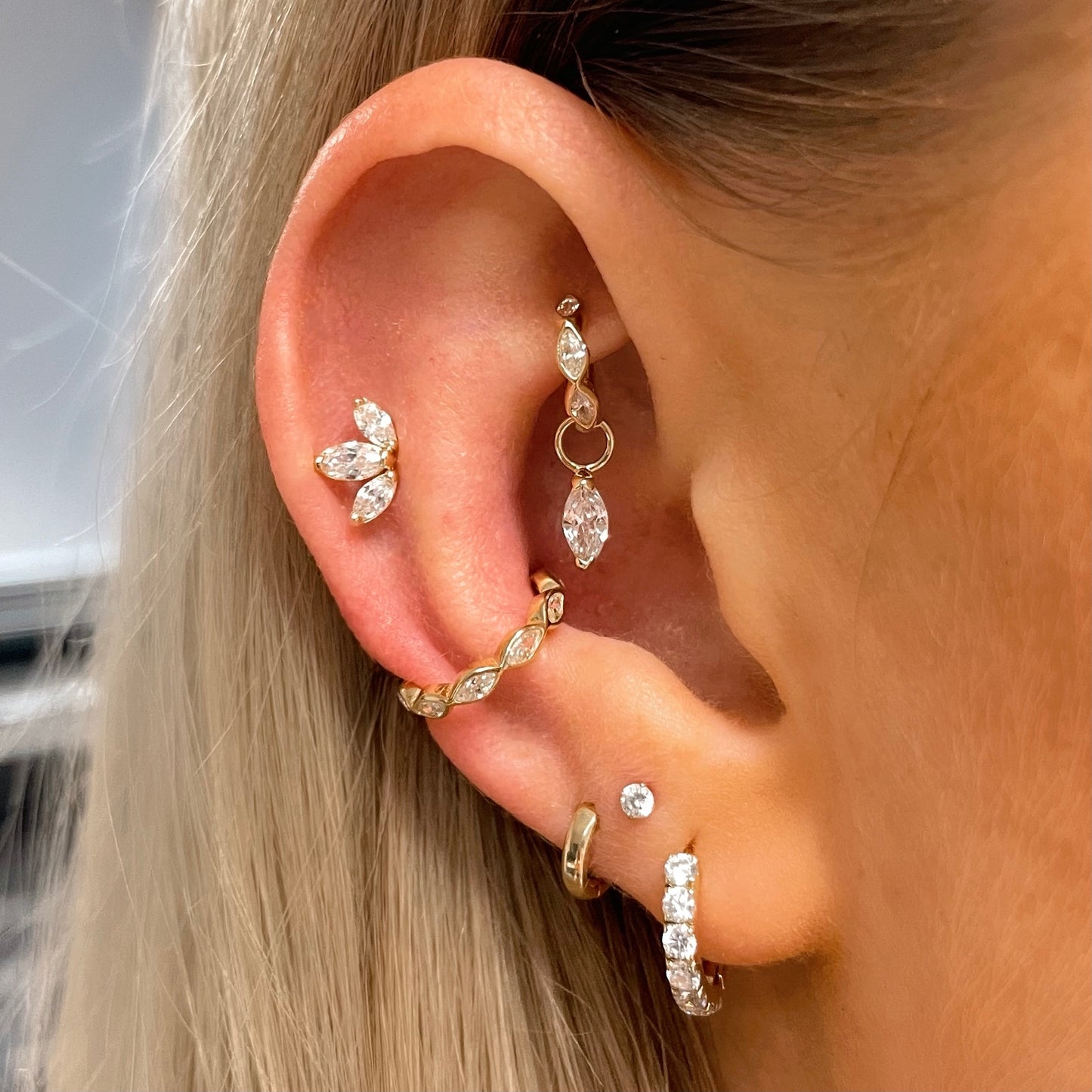 Laura Bond Jewellery 9k solid yellow gold 8mm simple crystal huggie earring Huggies and Hoops