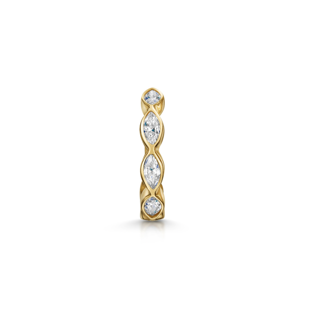Laura Bond Jewellery 9k solid yellow gold 16g marquise crystal clicker hoop earring Huggies and Hoops