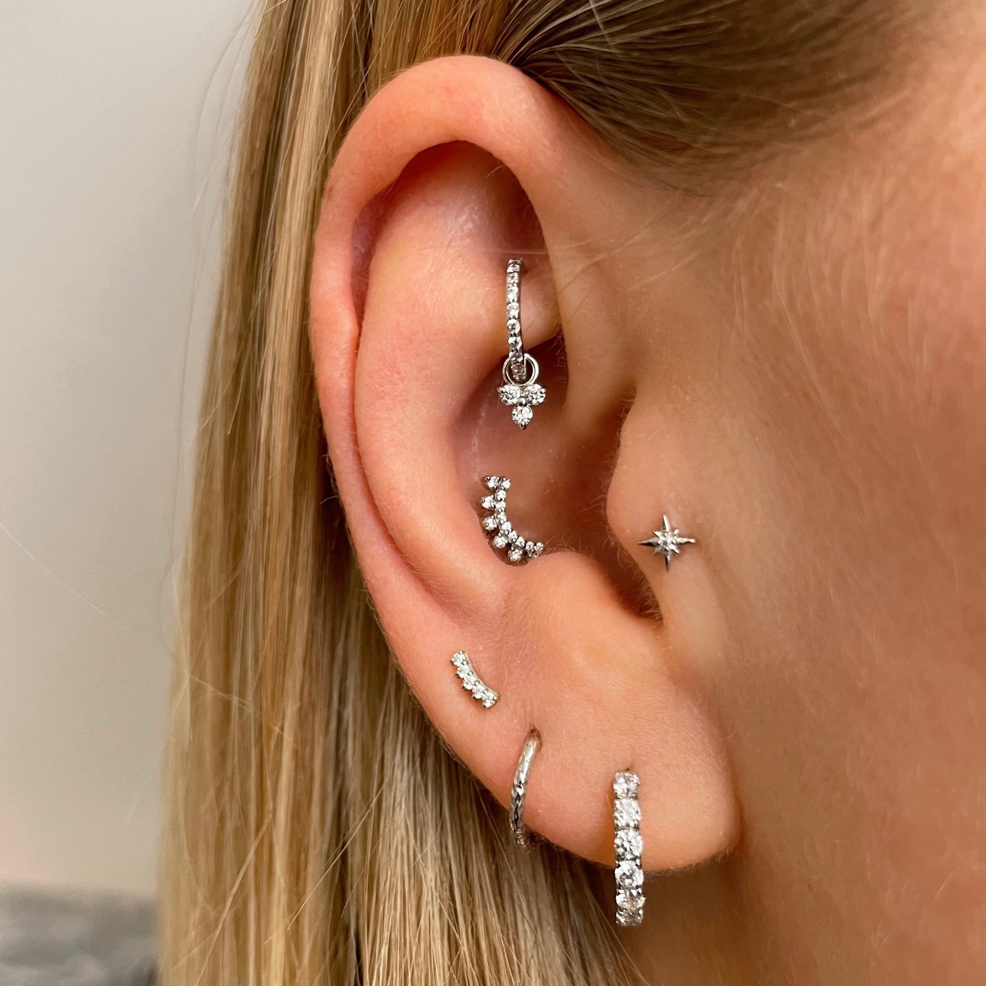 Laura Bond Jewellery Bold and Gold Edinburgh 14k solid white gold North Star flat back labret stud earring 8mm Cartilage Studs