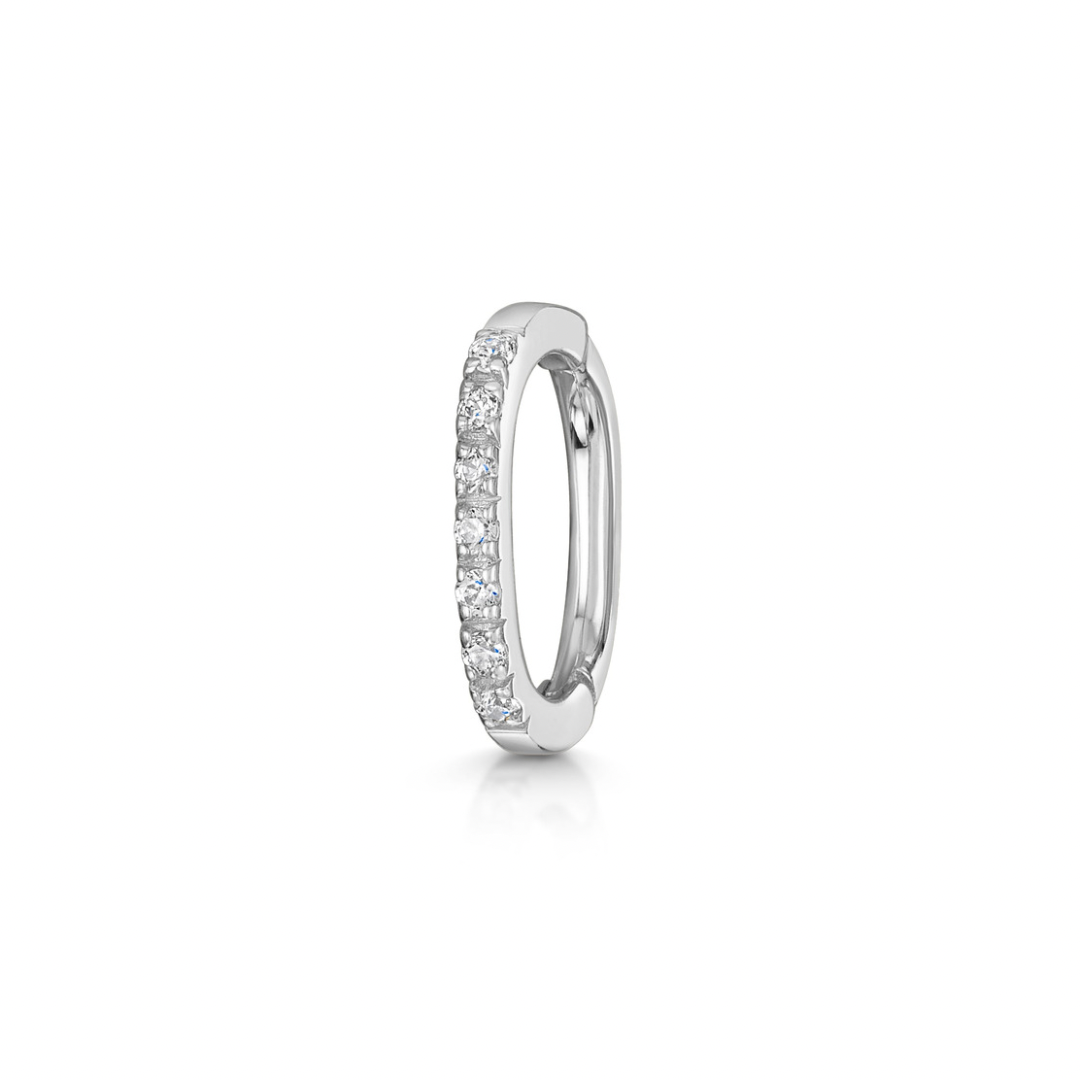 9K solid white gold 7mm crystal oval rook clicker hoop