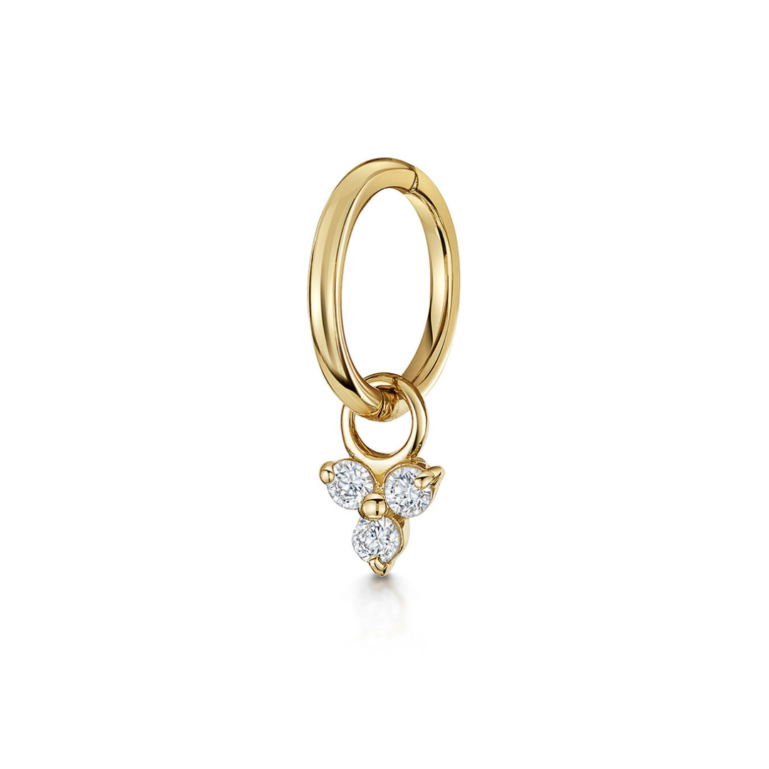 Laura Bond Jewellery Bold and Gold Edinburgh 9k solid yellow gold 6mm 18g clicker hoop earring with crystal trio charm Huggies and Hoops