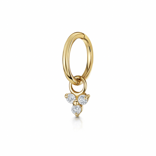 astrid miyu maria tash 9k solid yellow gold 6mm 18g clicker hoop earring with crystal trio charm Huggies and Hoops Laura Bond
