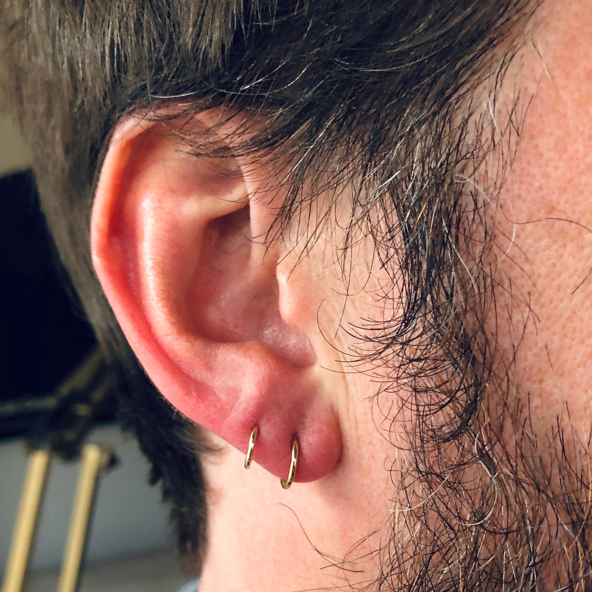 Laura Bond Jewellery Bold and Gold Edinburgh 14k solid yellow gold 18g clicker hoop earring Huggies and Hoops