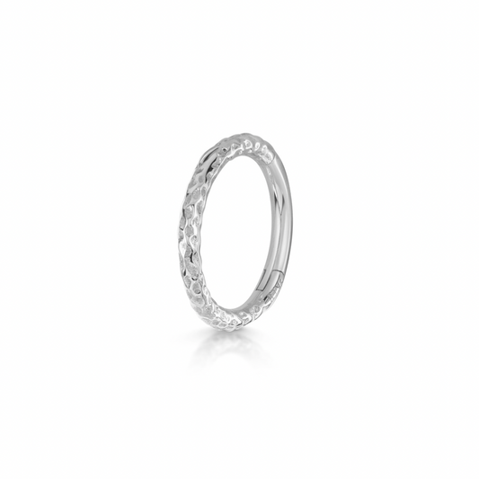 Laura Bond 9k solid white gold 8mm 18g hammered texture clicker hoop earring Huggies and Hoops