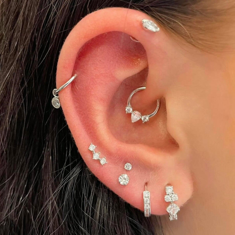 Laura Bond Jewellery Bold and Gold Edinburgh 14k solid white gold marquise flat back labret stud earring 8mm Cartilage Studs