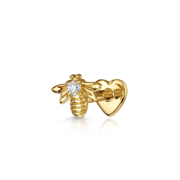 9k solid yellow gold bee flat back labret stud earring 6mm Cartilage Studs Laura Bond Jewellery