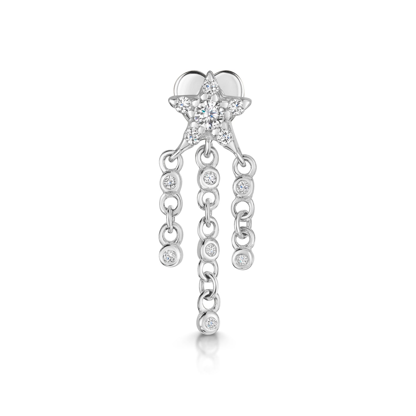 Laura Bond 14k solid white gold shooting star flat back labret stud earring 8mm Cartilage Studs